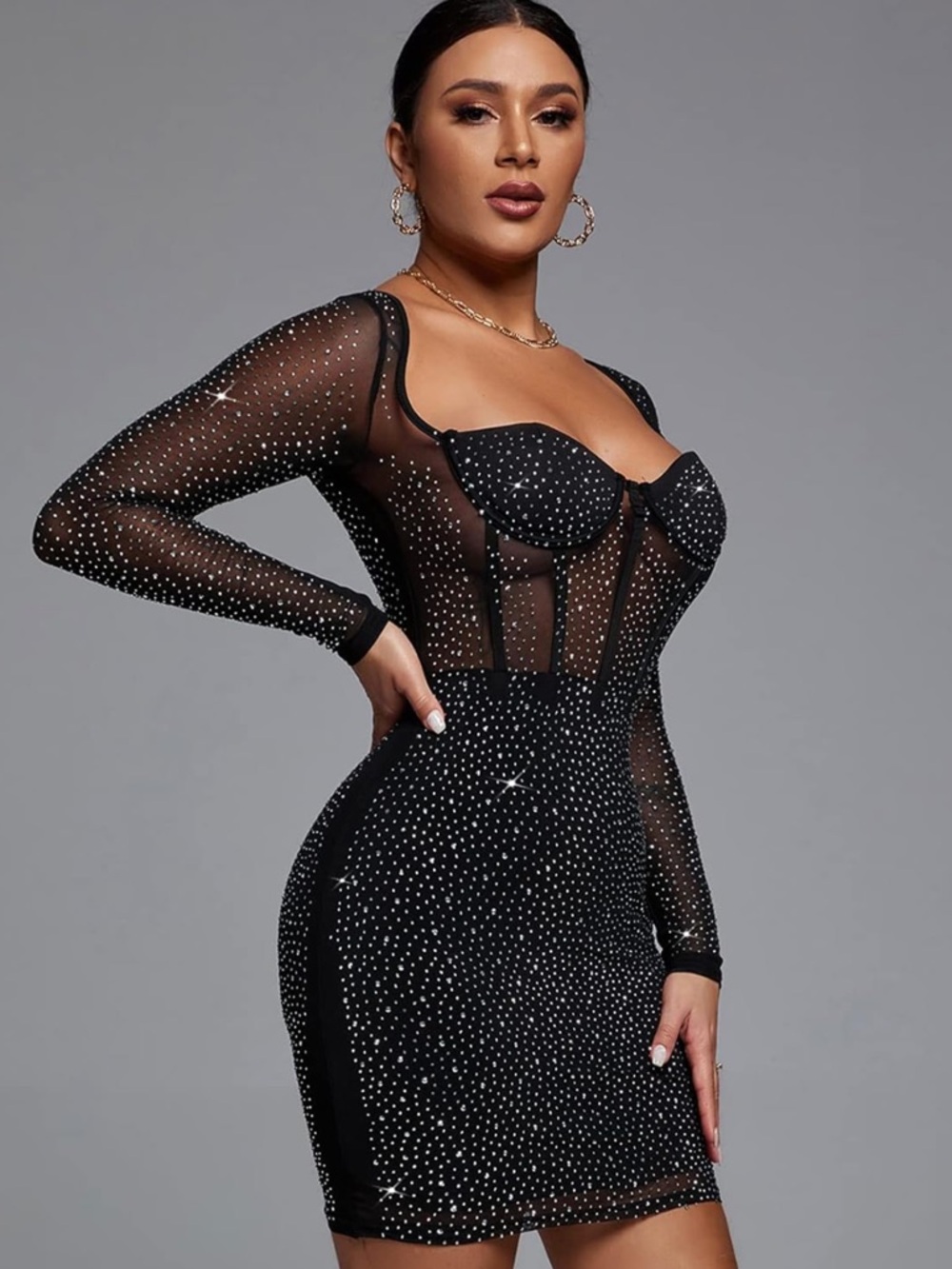 BELLA BARNETT Black Diamond Corset Bodycon Mini Dress - M - Picture 5 of 7